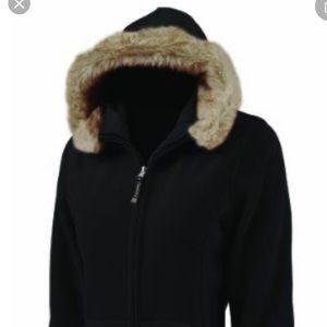 Faux fur trimmed fleece hoodie in navy